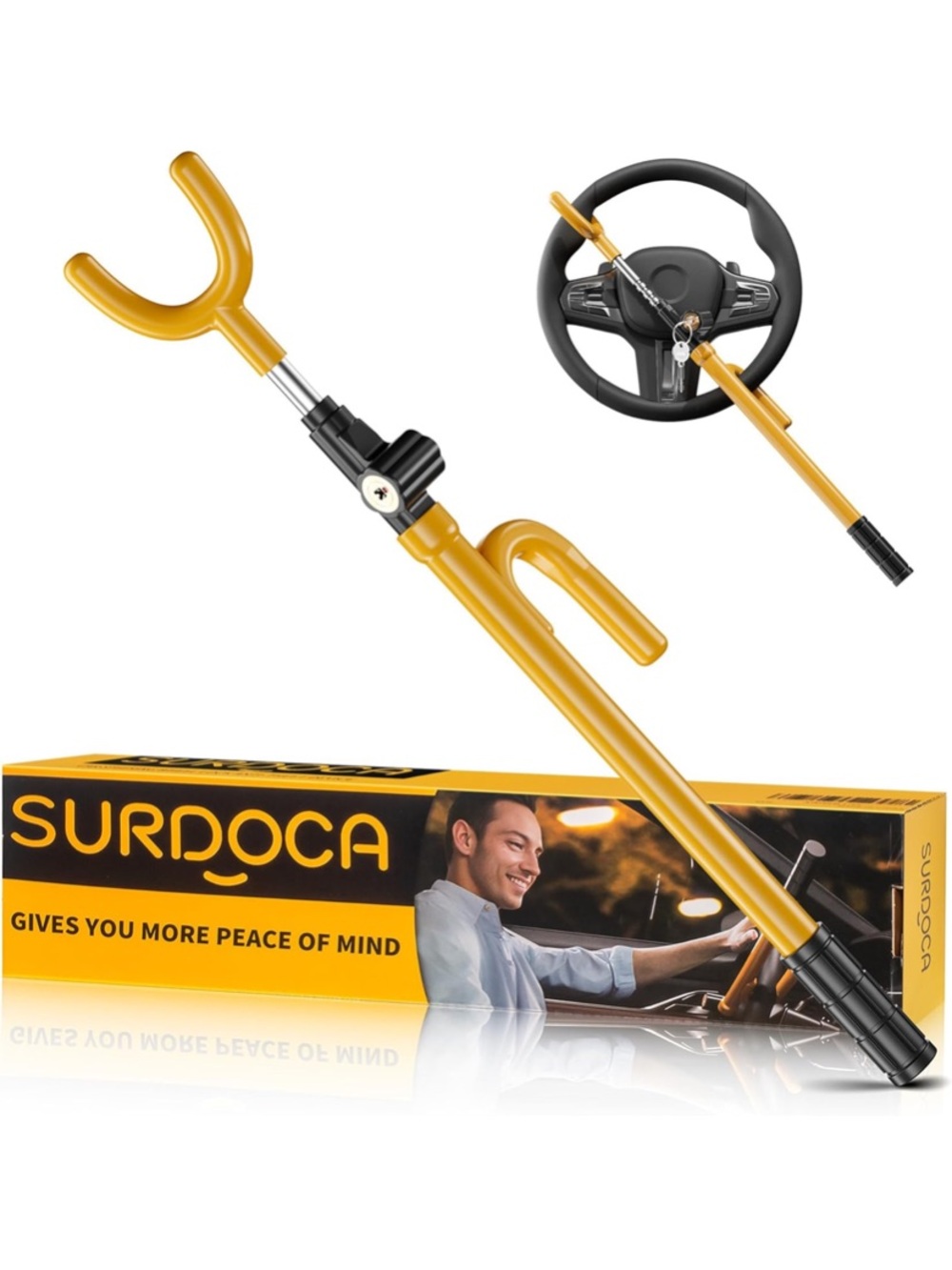 SURDOCA Steering Wheel Lock - Yellow Anti-Theft Bar